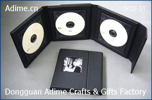 Triple CD DVD Case Leather